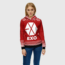 Толстовка-худи женская Новогодний Exo, цвет: 3D-черный — фото 2
