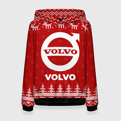 Толстовка-худи женская Новогодний Volvo с оленями, цвет: 3D-черный