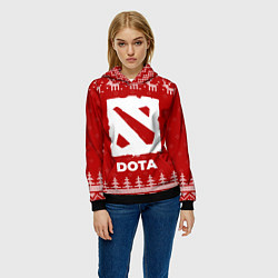 Толстовка-худи женская Новогодний Dota с оленями, цвет: 3D-черный — фото 2