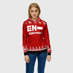 Толстовка-худи женская Новогодний Enhypen с оленями, цвет: 3D-черный — фото 2