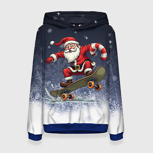 Женская толстовка Санта катается на скейте / 3D-Синий – фото 1