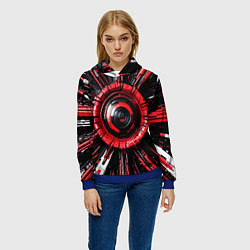Толстовка-худи женская Чёрно-красная сфера киберпанк, цвет: 3D-синий — фото 2