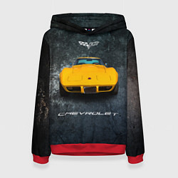 Толстовка-худи женская Спортивный американский Chevrolet Corvette, цвет: 3D-красный