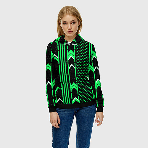 Женская толстовка Зелёные обои на чёрном фоне / 3D-Черный – фото 3