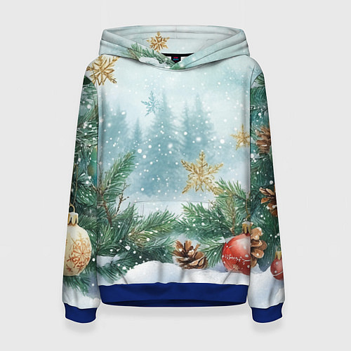 Женская толстовка Золотые снежинки - новогодний фон / 3D-Синий – фото 1
