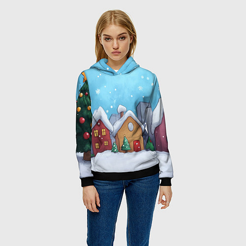Женская толстовка Домики новогодние / 3D-Черный – фото 3