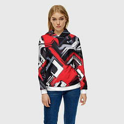 Толстовка-худи женская Красно-белый техно паттерн, цвет: 3D-белый — фото 2