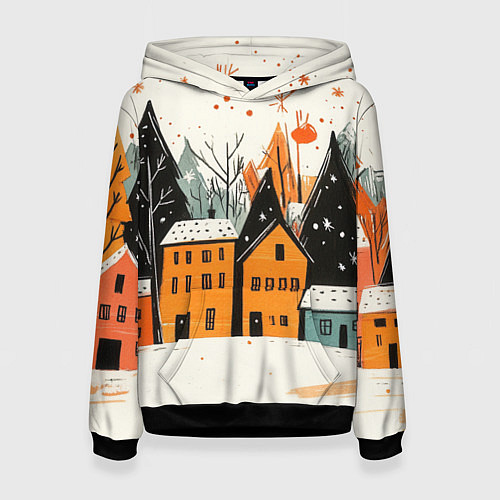 Женская толстовка Оранжевые зимние домики / 3D-Черный – фото 1