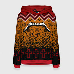 Толстовка-худи женская Metallica christmas ugly sweater, цвет: 3D-красный