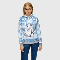 Толстовка-худи женская Rei christmas sweater Evangelion, цвет: 3D-меланж — фото 2