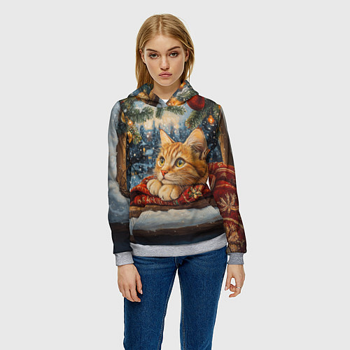 Женская толстовка Рыжий новогодний кот / 3D-Меланж – фото 3