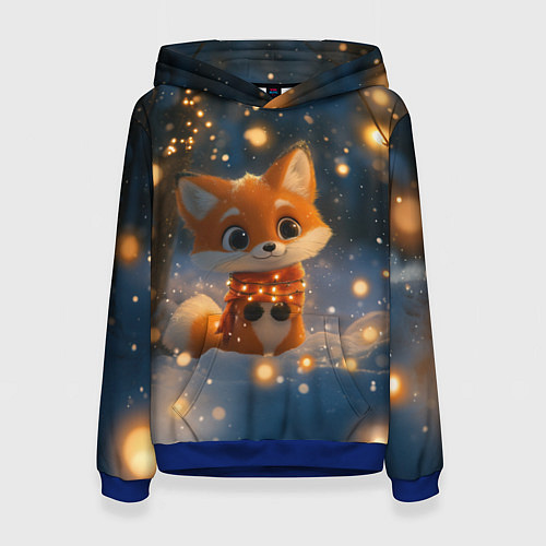 Женская толстовка Лисичка в лесу огней / 3D-Синий – фото 1
