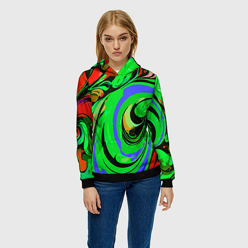 Женская толстовка Красно-зелёный узор / 3D-Черный – фото 3