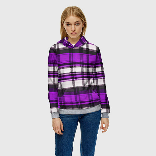 Женская толстовка Фиолетово-белая ткань в клетку / 3D-Меланж – фото 3
