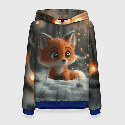Женская толстовка Лисичка удивляется снегу / 3D-Синий – фото 1