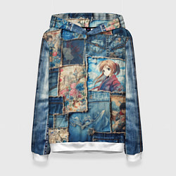 Толстовка-худи женская Аниме влюбленные на пэчворк, цвет: 3D-белый