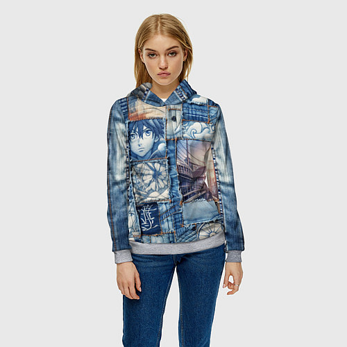 Женская толстовка Пэчворк с мотивами аниме / 3D-Меланж – фото 3