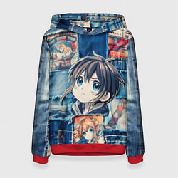 Толстовка-худи женская Девочка аниме на пэчворк, цвет: 3D-красный