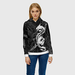 Толстовка-худи женская Белый трайбл дракон, цвет: 3D-белый — фото 2