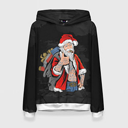 Толстовка-худи женская Санта хипстер с подарками, цвет: 3D-белый