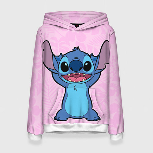 Женская толстовка Stitch on a pink background / 3D-Белый – фото 1