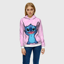 Толстовка-худи женская Stitch on a pink background, цвет: 3D-белый — фото 2