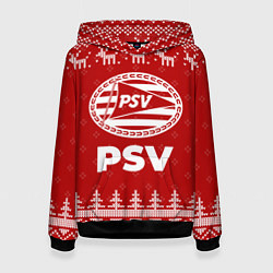 Толстовка-худи женская Новогодний PSV с оленями, цвет: 3D-черный