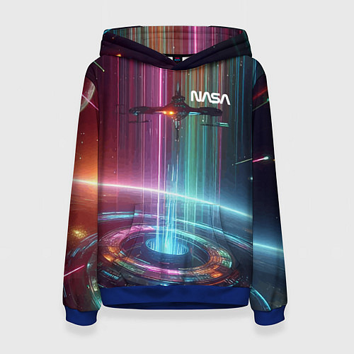 Женская толстовка Spaceship in the neon cosmos - nasa / 3D-Синий – фото 1