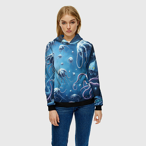 Женская толстовка Мир фантастических осьминогов / 3D-Черный – фото 3