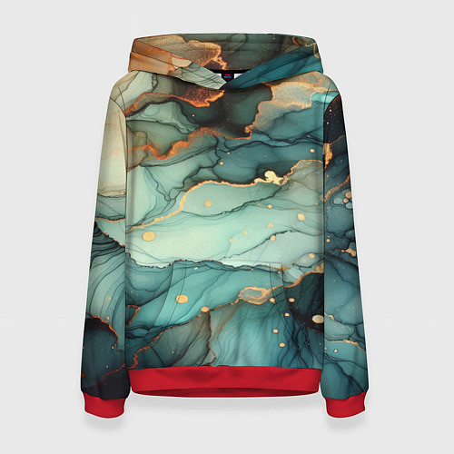 Женская толстовка Бирюзовый узор с оранжевыми вставками / 3D-Красный – фото 1
