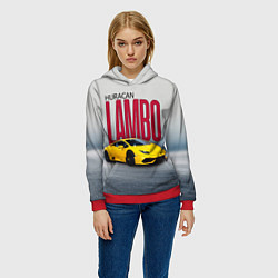 Толстовка-худи женская Итальянский суперкар Lambo Huracan, цвет: 3D-красный — фото 2