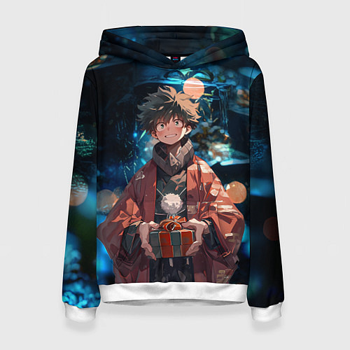 Женская толстовка Новогодний Мидория - Моя геройская академия / 3D-Белый – фото 1