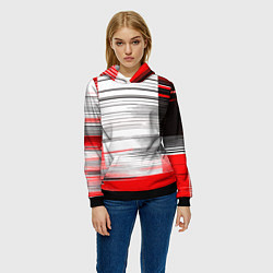 Толстовка-худи женская Чёрные вертикальные полосы на красно-белом фоне, цвет: 3D-черный — фото 2