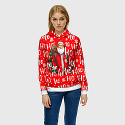 Толстовка-худи женская Дед мороз хо хо, цвет: 3D-белый — фото 2