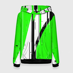 Толстовка-худи женская Black and white vertical stripes on a green backgr, цвет: 3D-черный