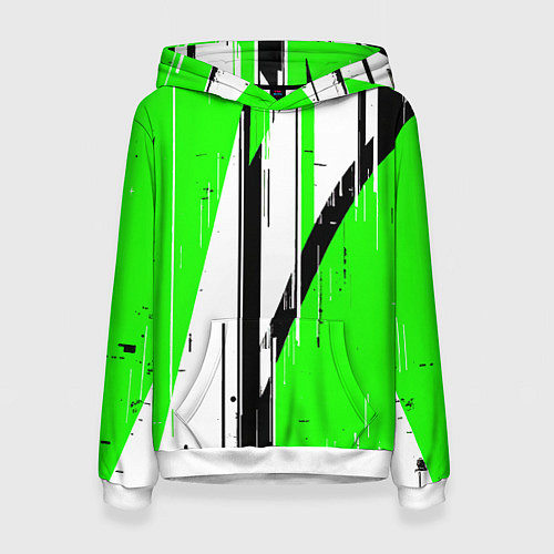 Женская толстовка Black and white vertical stripes on a green backgr / 3D-Белый – фото 1