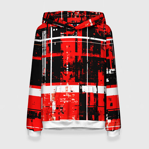 Женская толстовка Красно-белый гранж на чёрном фоне / 3D-Белый – фото 1