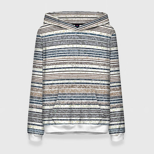 Женская толстовка Светлый бежевый с синим текстурированные полосы / 3D-Белый – фото 1