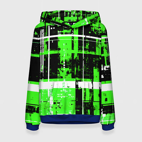 Женская толстовка Зелёно-белый гранж на чёрном фоне / 3D-Синий – фото 1