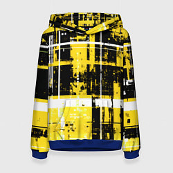 Толстовка-худи женская Жёлто-белый гранж на чёрном фоне, цвет: 3D-синий
