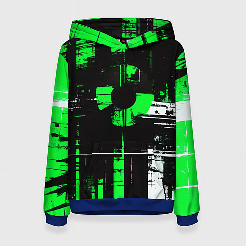 Женская толстовка Зелёно-белый гранж на чёрном фоне / 3D-Синий – фото 1