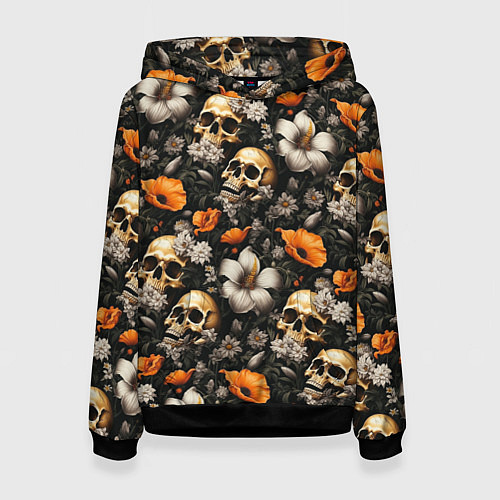 Женская толстовка Маки и черепа / 3D-Черный – фото 1