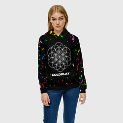 Толстовка-худи женская Coldplay конфети, цвет: 3D-черный — фото 2
