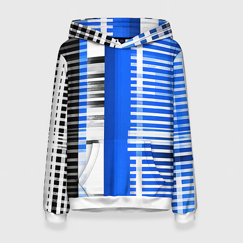 Женская толстовка White stripes on a black and blue background / 3D-Белый – фото 1