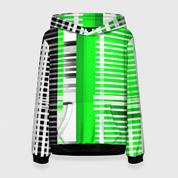 Толстовка-худи женская Белые полосы на зелёно-чёрном фоне, цвет: 3D-черный
