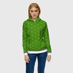 Толстовка-худи женская Снежинки на зеленом, цвет: 3D-белый — фото 2