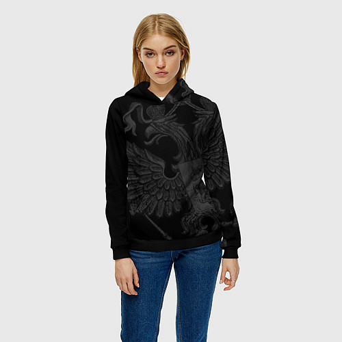 Женская толстовка Герб России - черный минимализм / 3D-Черный – фото 3