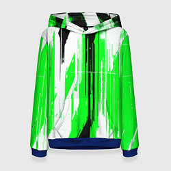 Толстовка-худи женская Вертикальные чёрно-белые линии на зелёном фоне, цвет: 3D-синий