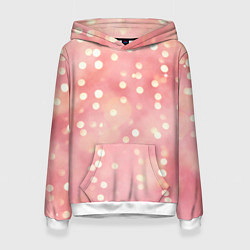 Толстовка-худи женская Сияние праздничных огоньков на розовом фоне, цвет: 3D-белый