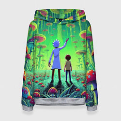 Толстовка-худи женская Рик и Морти в лесу гигантских грибов - неоновое св, цвет: 3D-меланж